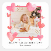 Waterverf Lijst Hart Foto Valentijns Vierkante Sticker (Voorkant)