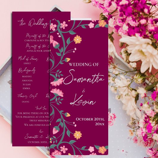 Waterverf Lijst Kleurrijke Bloemen Trouwprogramma Kaart