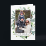 Waterverf Lijst Prettige feestdagen Foto gevouwen<br><div class="desc">Moderne groene Waterverf Lijst met ruggengraat en pinnen Prettige feestdagen fotovakantiekaart</div>