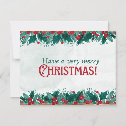 Waterverf lijst van bessen en groen Kerst Feestdagenkaart (Voorkant)