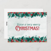 Waterverf lijst van bessen en groen Kerst Feestdagenkaart (Voorkant / Achterkant)