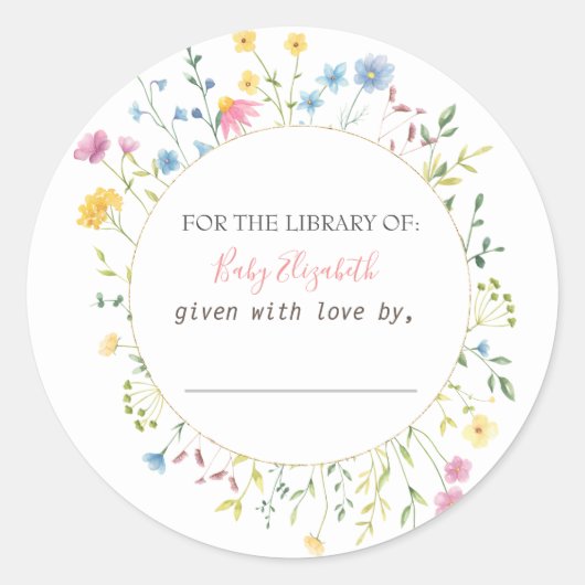 Waterverf Lijst Wildbloem Ronde Sticker (Voorkant)