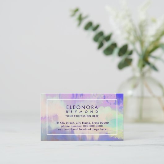 Waterverf Lila blauw ombre elegant Visitekaartje (Staand voorkant)