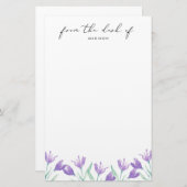 Waterverf Lila bloemen Aangepast Briefpapier (Voorkant / Achterkant)