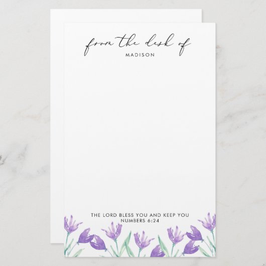 Waterverf Lila bloemen Aangepaste scripts Briefpapier (Voorkant / Achterkant)