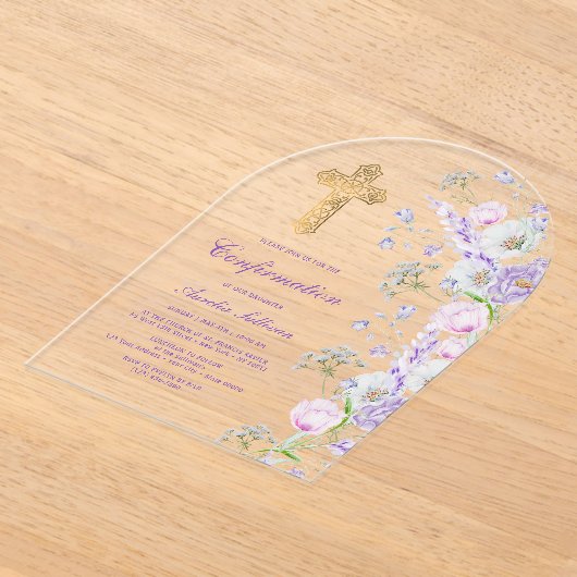 Waterverf Lila Bloemen Boog Bevestiging Acryl Uitnodigingen (Laagn)