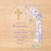 Waterverf Lila Bloemen Boog Bevestiging Acryl Uitnodigingen (Voorkant)