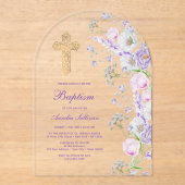 Waterverf Lila Bloemen Boog Doop Acryl Uitnodigingen (Voorkant)