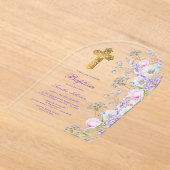 Waterverf Lila Bloemen Boog Doop Acryl Uitnodigingen (Laagn)