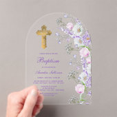 Waterverf Lila Bloemen Boog Doop Acryl Uitnodigingen (Insitu (Draagbaar))