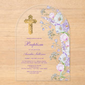 Waterverf Lila Bloemen Boog Doop Acryl Uitnodigingen (Voorkant)