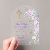 Waterverf Lila Bloemen Boog Eerste Communie Acryl Uitnodigingen (Insitu (Draagbaar))