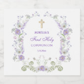 Waterverf Lila Bloemen Boog Eerste Communie Likeurfles Etiket (Enkel label)