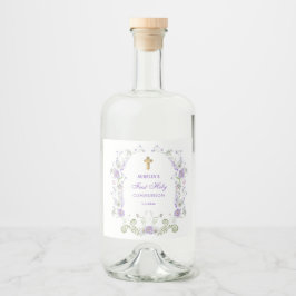 Waterverf Lila Bloemen Boog Eerste Communie Likeurfles Etiket
