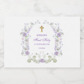 Waterverf Lila Bloemen Boog Eerste Communie Sparkling Wijnetiket (Enkel label)