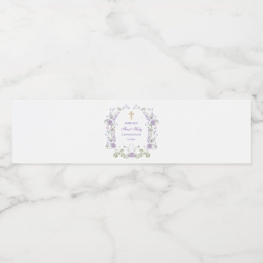 Waterverf Lila Bloemen Boog Eerste Communie Waterfles Etiket (Enkel label)