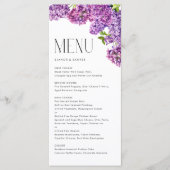 Waterverf Lila Bloemen Botanische Bruiloft Menu (Voorkant)