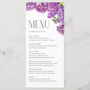 Waterverf Lila Bloemen Botanische Bruiloft Menu