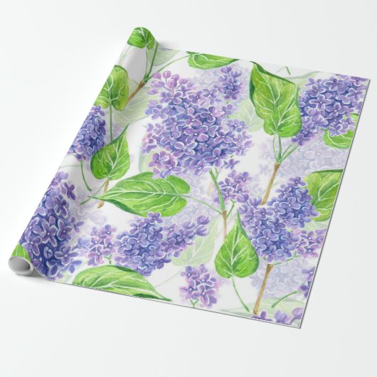 Waterverf lila bloemen cadeaupapier (Uitgerold)