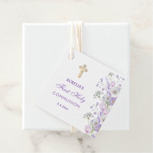 Waterverf Lila Bloemen Eerste Communie Bedankjes Labels (In situ)
