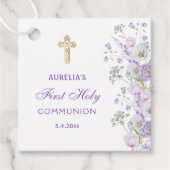 Waterverf Lila Bloemen Eerste Communie Bedankjes Labels (Voorkant)