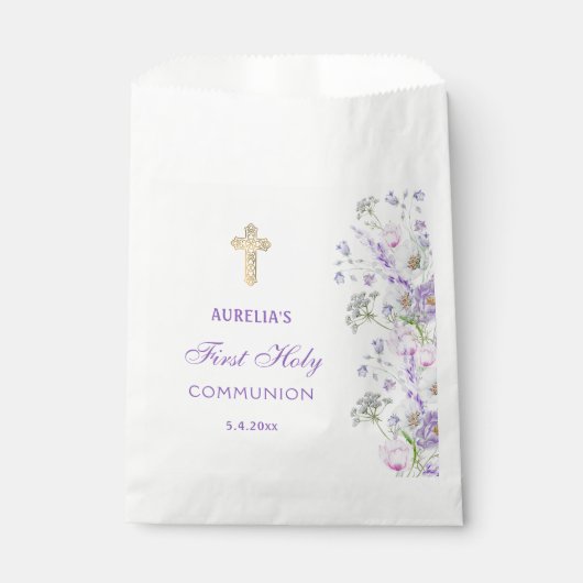Waterverf Lila Bloemen Eerste Communie Bedankzakje (Voorkant)