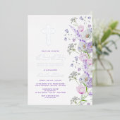 Waterverf Lila Bloemen Eerste Communie Folie Uitnodiging (Staand Voorkant)