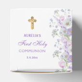 Waterverf Lila Bloemen Eerste Communie Hart Bedankdoosjes (Bovenkant)