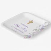 Waterverf Lila Bloemen Eerste Communie Papieren Bordje (Gebogen)