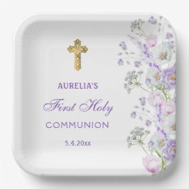 Waterverf Lila Bloemen Eerste Communie Papieren Bordje