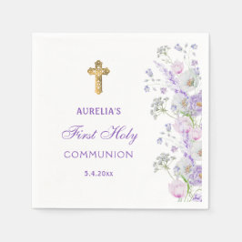 Waterverf Lila Bloemen Eerste Communie Servet