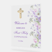 Waterverf Lila Bloemen Eerste Communie Welkom Acryl Bord (Hoek)