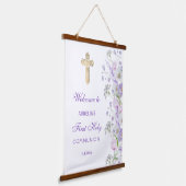 Waterverf Lila Bloemen Eerste Communie Welkom Hangend Wandkleed (Gebogen)
