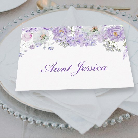 Waterverf Lila Bloemen Flat Place Card