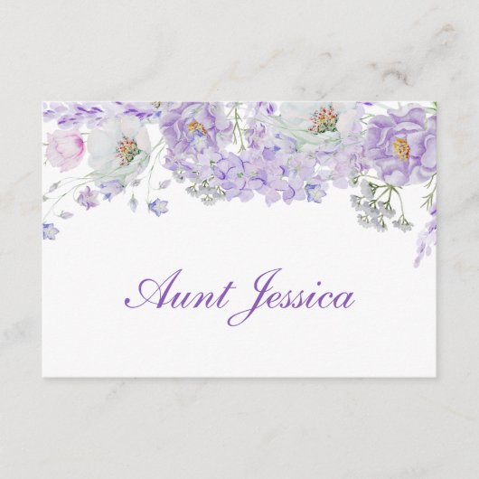 Waterverf Lila Bloemen Flat Place Card (Voorkant)