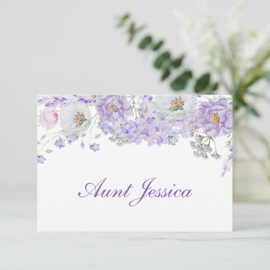 Waterverf Lila Bloemen Flat Place Card (Staand voorkant)