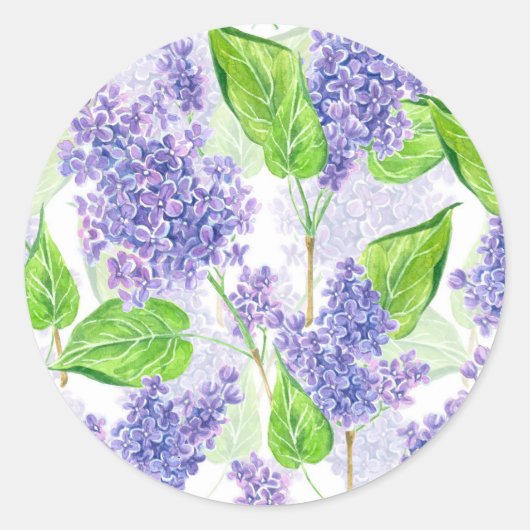 Waterverf lila bloemen ronde sticker (Voorkant)