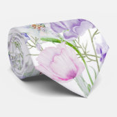 Waterverf Lila Bloemen Stropdas (Opgerold)