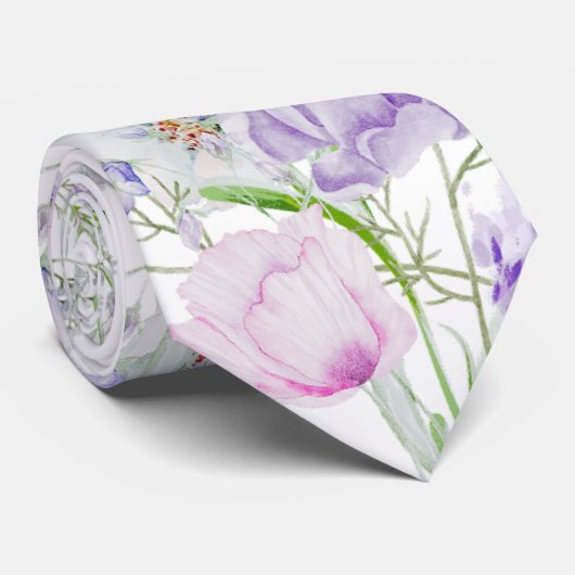 Waterverf Lila Bloemen Stropdas (Opgerold)