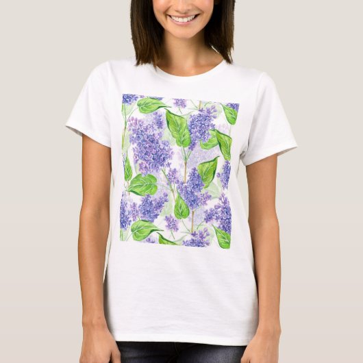 Waterverf lila bloemen t-shirt (Voorkant)