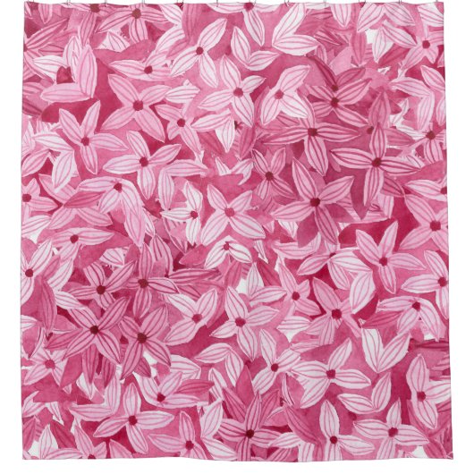 Waterverf lila bloemetjes: roze bloemachtergrond douchegordijn (Voorkant)