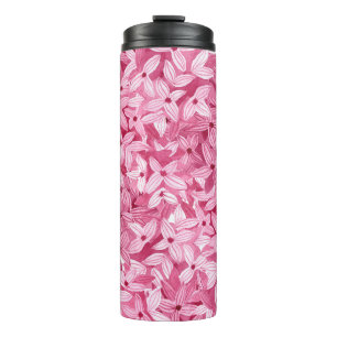 Waterverf lila bloemetjes: roze bloemachtergrond thermosbeker