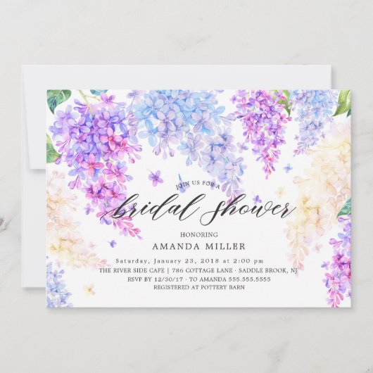 Waterverf Lila bruidsdoucheuitnodiging Kaart (Voorkant)