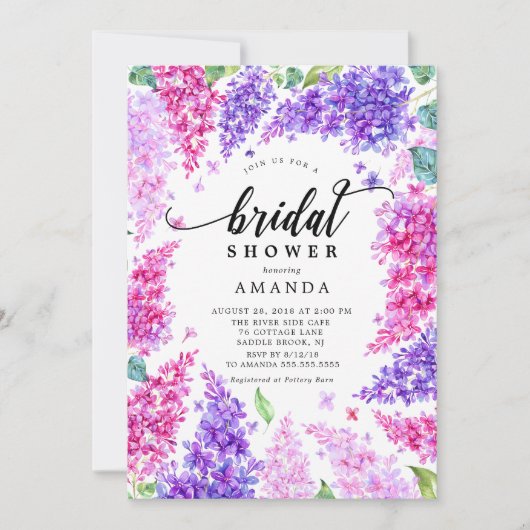 Waterverf Lila bruidsdoucheuitnodiging Kaart (Voorkant)