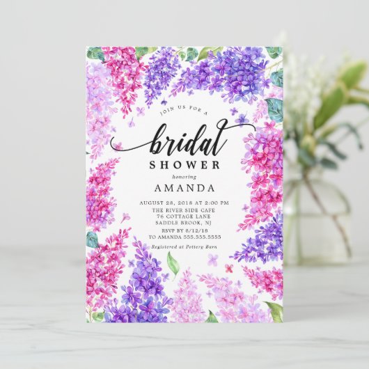 Waterverf Lila bruidsdoucheuitnodiging Kaart (Staand voorkant)