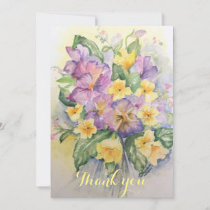 Waterverf lila en lichtgele pansies bouquet bedankkaart