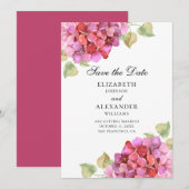 Waterverf lila. Fuchsia bloemen. Roze floraal Save The Date (Voorkant / Achterkant)