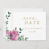 Waterverf lila groen goud bloem Save the Date Kaart (Voorkant)