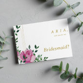 Waterverf lila groen goud bloemen Bruidsmeisje Kaart