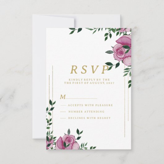 Waterverf lila groen gouden bloem RSVP Kaart (Voorkant)